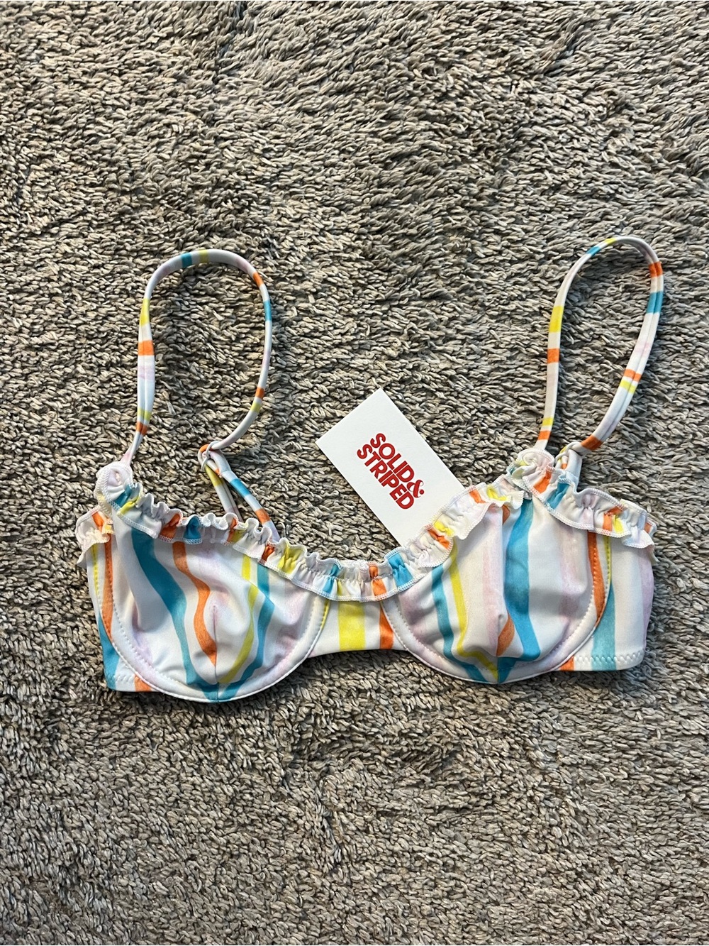 SOLID & STRIPED Multicolor Striped Ruffle Bikini Top